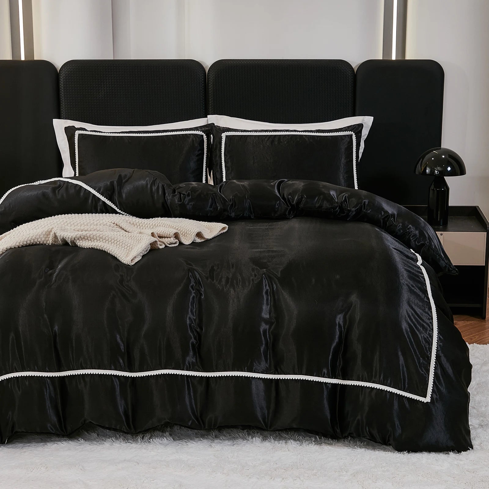 3PCS Satin Duvet Cover Set Silk White Black And Pink Bedding Comforter Cover Silky Luxury Silky Bed set Soft for All season