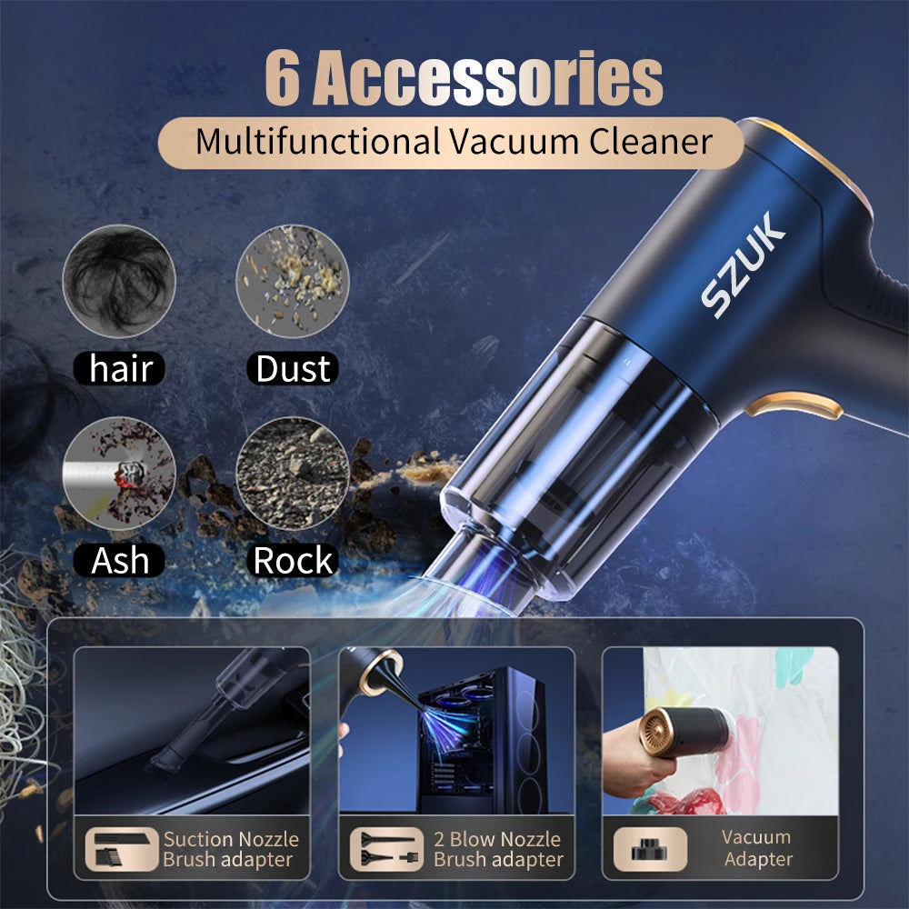 SZUK Mini Portable Wireless Car Vacuum Cleaner – Powerful Suction Handheld Cleaner for Car, Home, Keyboard & Office