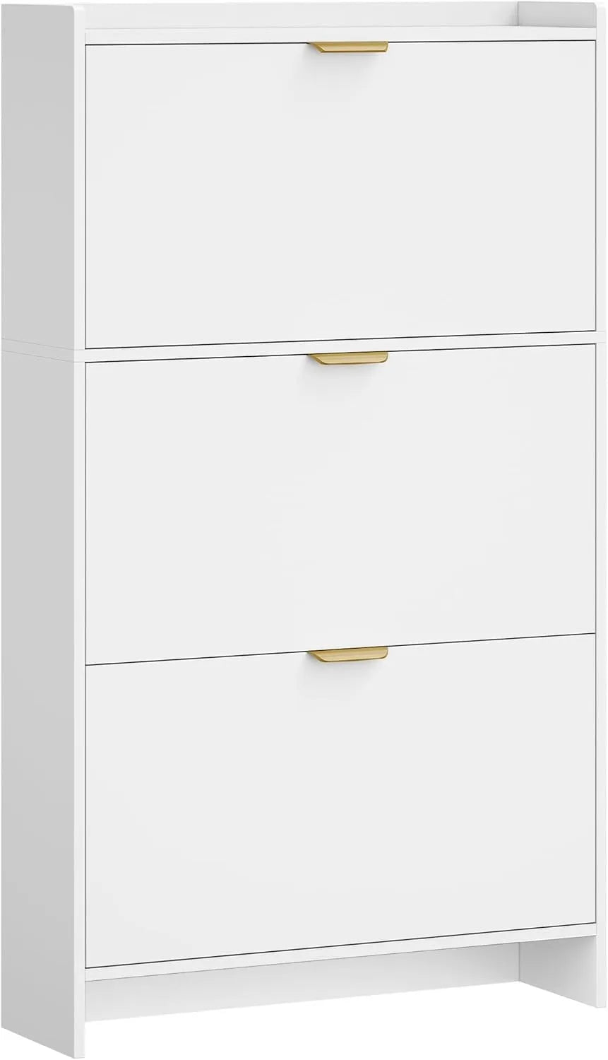 Narrow Shoe Cabinet with 3 Flip Drawers – Hidden Storage for 18–24 Pairs with Adjustable Shelves