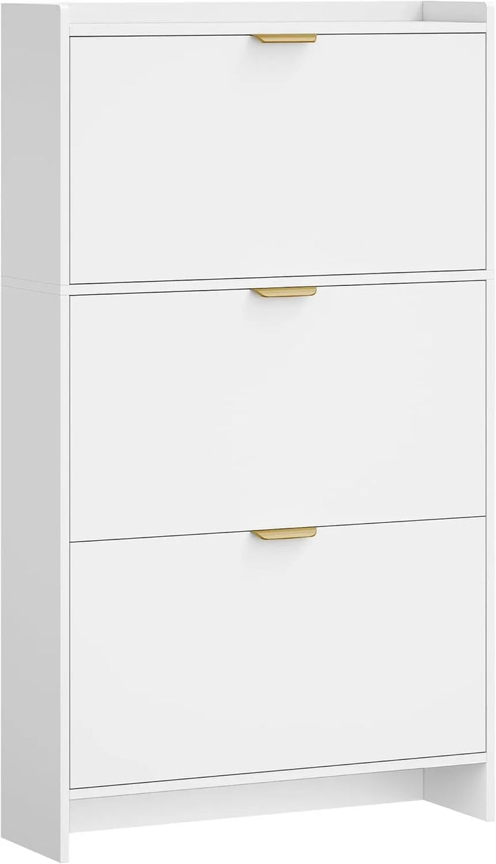 Narrow Shoe Cabinet with 3 Flip Drawers – Hidden Storage for 18–24 Pairs with Adjustable Shelves