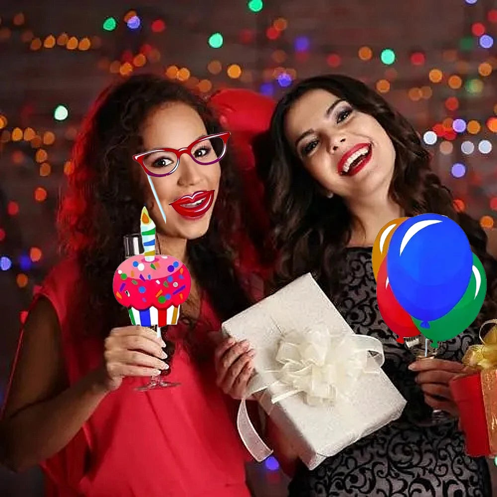 18pcs Birthday Party Handheld Photo Prop Set, Suitable for Birthday, Theme Parties, Daily Party Photography Decoration, etc