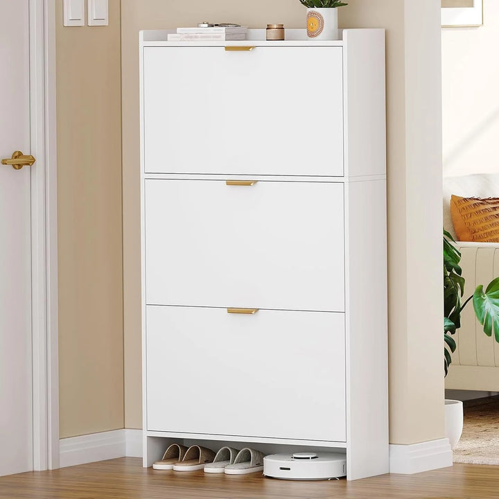 Narrow Shoe Cabinet with 3 Flip Drawers – Hidden Storage for 18–24 Pairs with Adjustable Shelves