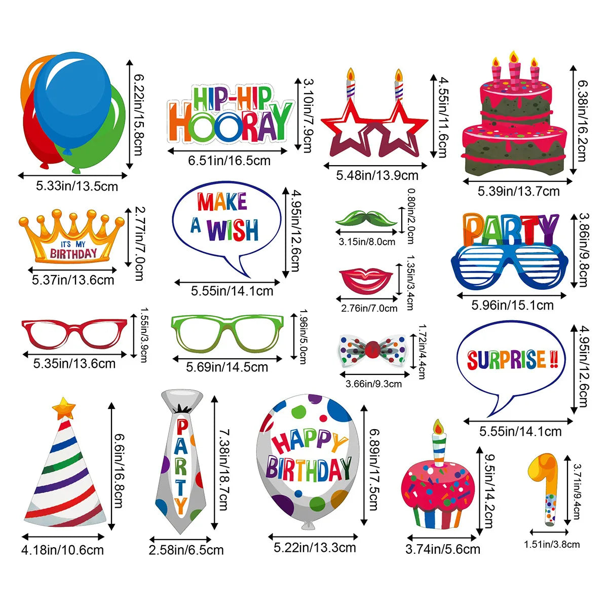 18pcs Birthday Party Handheld Photo Prop Set, Suitable for Birthday, Theme Parties, Daily Party Photography Decoration, etc