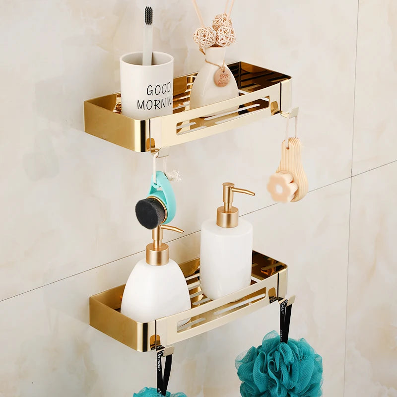 Wall Mounted Gold 304 Stainless Steel Square Bathroom Soap Dish Bath Shower Shelf Bath Shampoo Holder Basket Holder Corner shelf