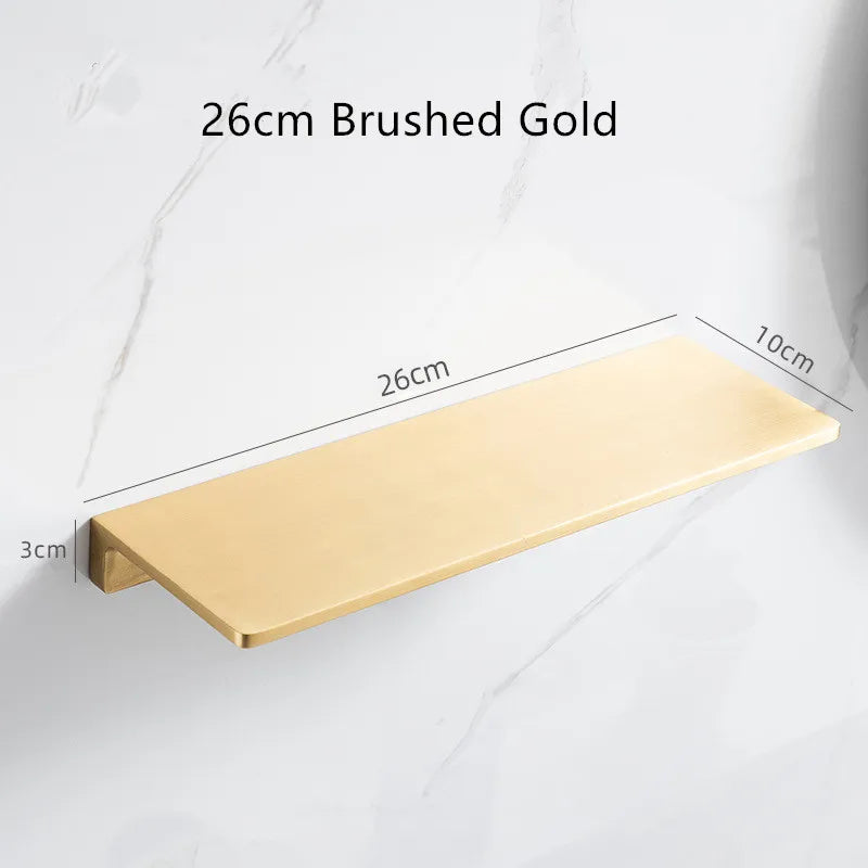 Tuqiu Bathroom Shelf Brushed Gold Top Bath Shower Shelf Brass Bathroom shelf Organizer Wall Mounted Black Kitchen Storage holder