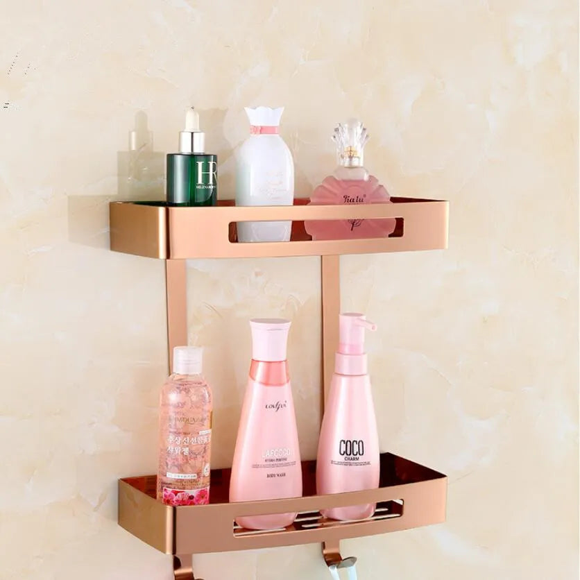 Wall Mounted Gold 304 Stainless Steel Square Bathroom Soap Dish Bath Shower Shelf Bath Shampoo Holder Basket Holder Corner shelf