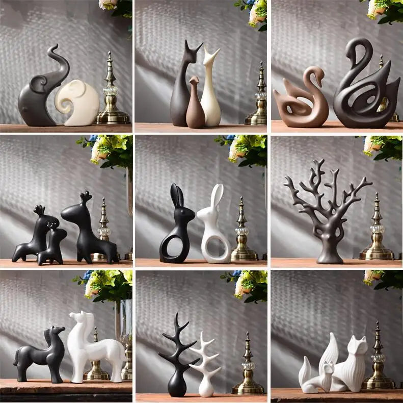Modern Feng Shui Ceramic Figurines Livingroom Ornaments Home Furnishing Decoration Crafts Office Room Accessories Wedding Gifts