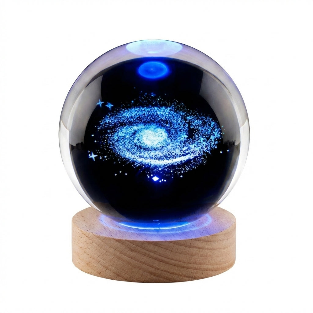 Lámpara de mesa con forma de bola de cristal y galaxia, luz nocturna LED 3D, planeta, luna, luz de noche planetaria brillante, decoración del hogar, regalo de Navidad