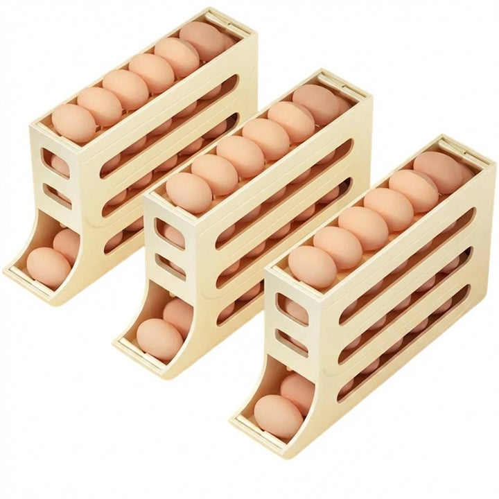 Canasta para huevos, contenedor de alimentos, estante para cajas de huevos, estante de almacenamiento para refrigerador, caja de almacenamiento con rejilla para huevos con ruedas automáticas