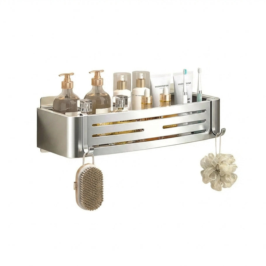 Estante de baño de aluminio Space, autoadhesivo, para montaje en pared, para ducha, sin taladro, colgador de champú, cesta de maquillaje para baño, organizador de almacenamiento
