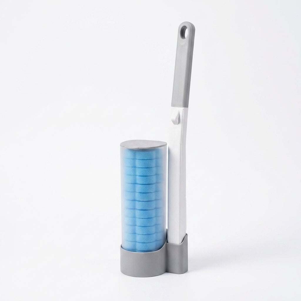 Wall-Mounted Disposable Toilet Brush with Long Handle & Replaceable Heads