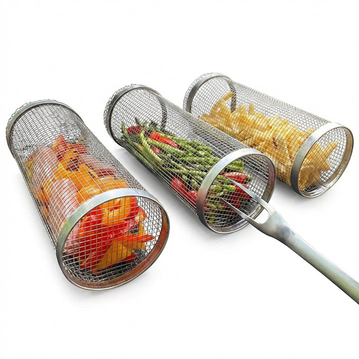 Rolling Grill Basket for Evenly Cooked Outdoor BBQ Foods
