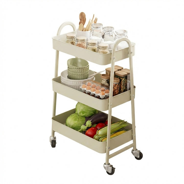 3-Tier Rolling Metal Kitchen Storage Cart with Wheels