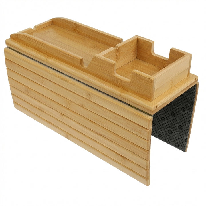Bamboo Sofa Armrest Cup Holder Tray with Storage Organizer