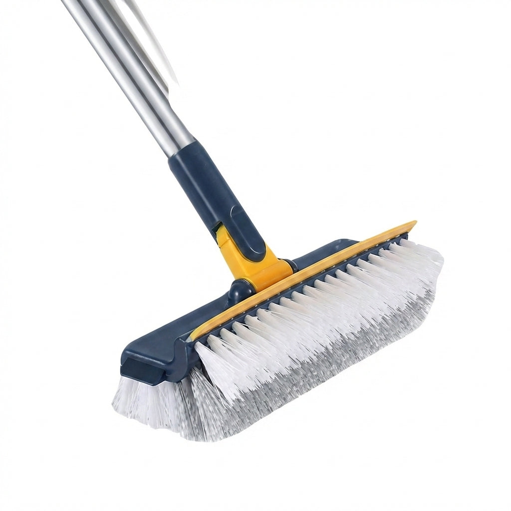 3-in-1 Long Handle Floor Scrub Brush with Scraper for Bathroom Tiles