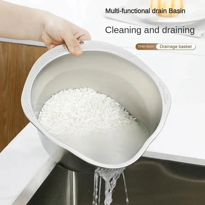 Rice Washer Strainer Bowl Stainless Steel 304 Rice Washing Bowl Rice Sieve Colander Fruit And Vegetable Strainer Kitchen Tools