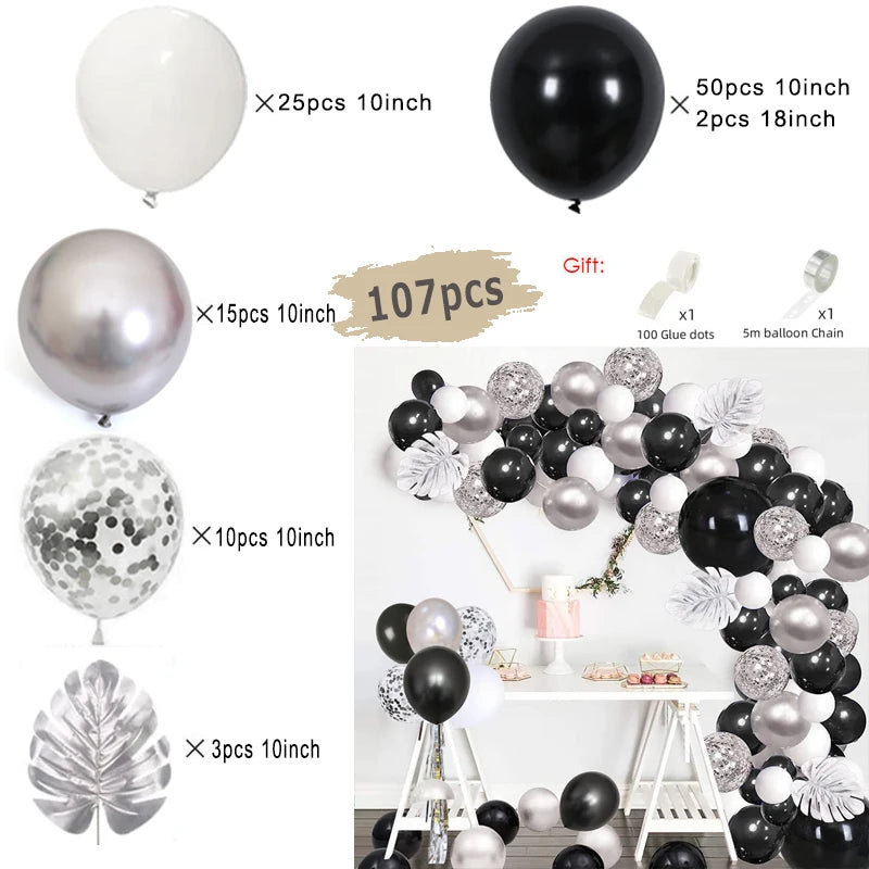 Black and Gold Balloons Garland Arch Kit with Starburst Foil Balloons for Wedding Birthday Family Party Decorations Supplies