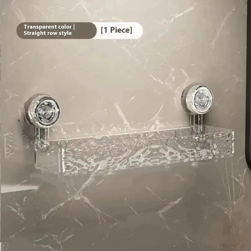Suction Cup Washbasin Storage Rack – Punch-Free Bathroom Shower Caddy & Self-Draining Organizer Shelf