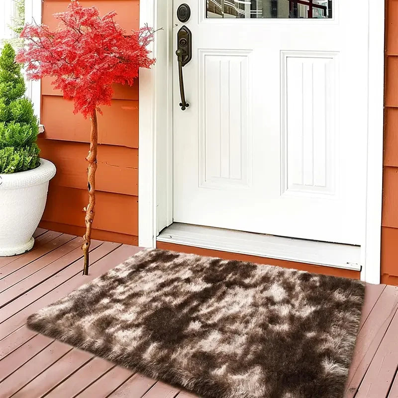 VIKAMA Children'S Room Mat Home Decor Living Room Mat Tie-Dye Gradient Silk Wool Carpet Entry By Mat Plush Soft Fluffy