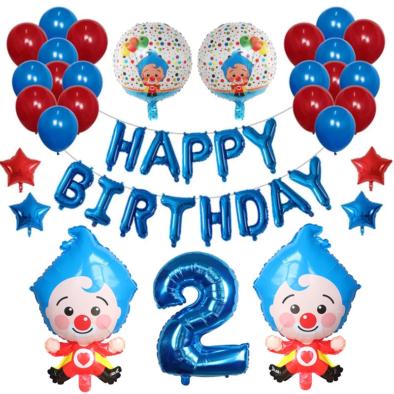 1set Plim Clown Foil Number Balloons Blue Latex Air Globos Children Baby Shower Birthday Party Decorations Kids Inflatable Toys