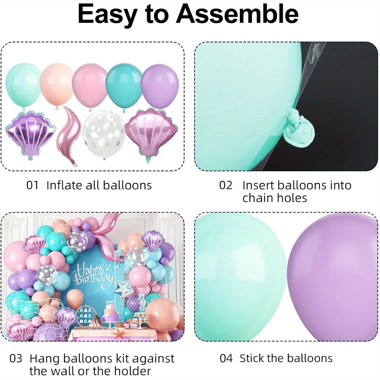 127pcs Mermaid Balloon Arch Set, Pink Purple Orange Blue Dot Balloon Ocean Theme Mermaid Princess Birthday Party Decoration