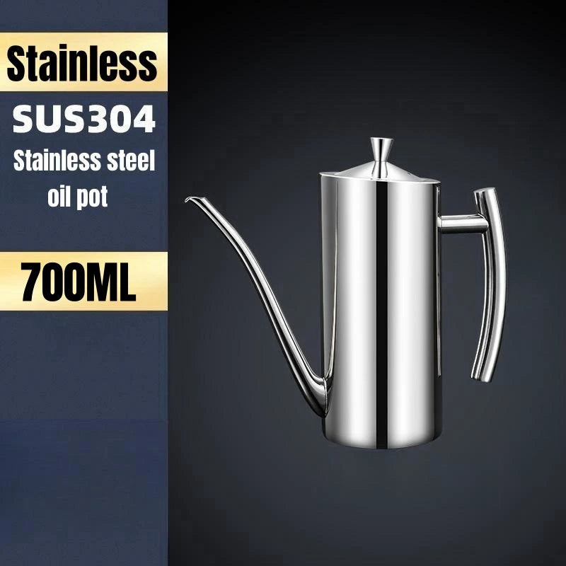 Stainless Steel Oil Pot Kitchen Oil Tank Pot Sauce Vinegar No Drip Dust-Proof Oil Storage Container Tank Storage Kitchen Tools