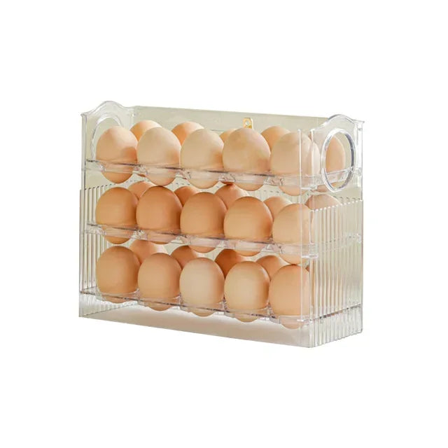 Caja de almacenamiento de huevos de gran capacidad para la cocina - Organizador portátil de bandejas para huevos de varias capas, práctico soporte para huevos con apertura y cierre.