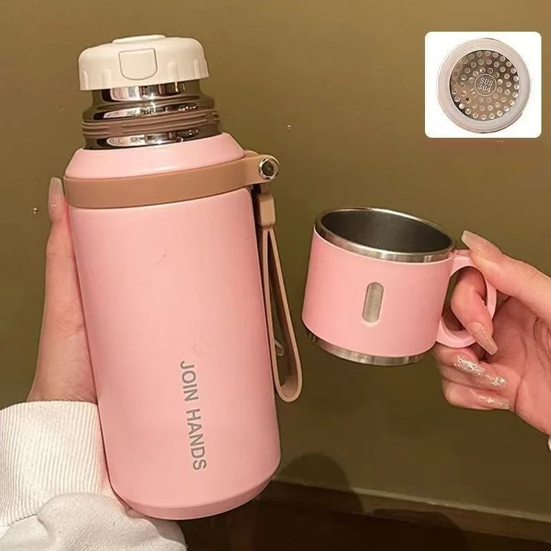 JUSTINLAU Spot Goods 600/800ML Thermos Cup Vacuum Flasks with Tea Strainer Stainless Steel Portable Travel Thermal Water Bottles