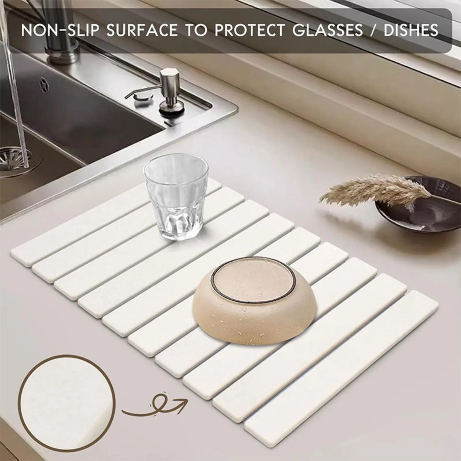 30x40cm Diatomaceous Earth Stone Dish Drying Mat – Foldable Quick-Dry Absorbent Kitchen Mat for Utensils, Pots & Bottles