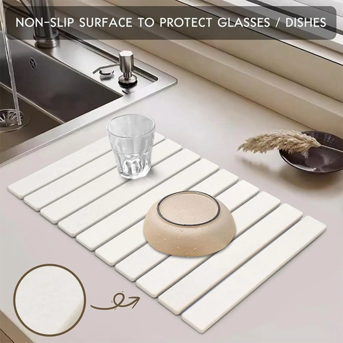 30x40cm Diatomaceous Earth Stone Dish Drying Mat – Foldable Quick-Dry Absorbent Kitchen Mat for Utensils, Pots & Bottles