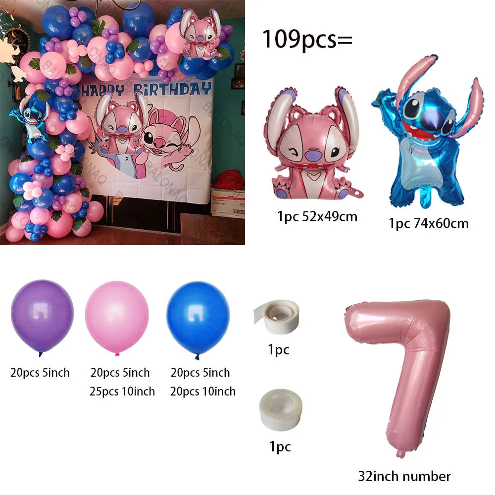 1set Disney Lilo & Stitch Theme Birthday Party Balloons Arch Garland Chain Kit Kids Inflatable Toys Globos Gifts Supplies