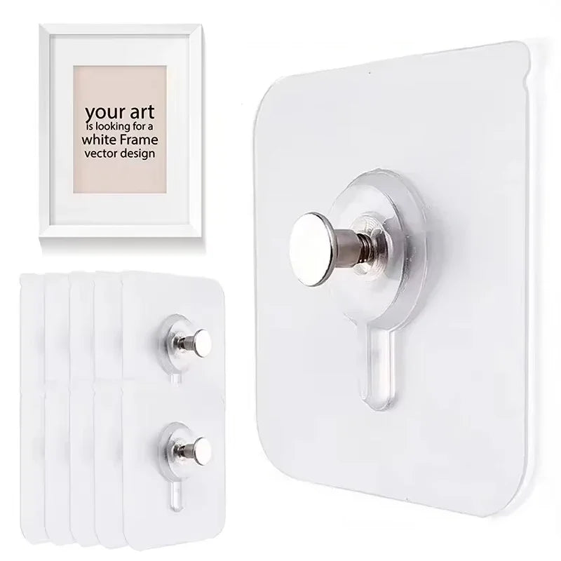 Strong Adhesive Hooks – No-Drill Waterproof Wall Hooks for Picture Frames, Posters & Kitchen Bathroom (10 Pcs)