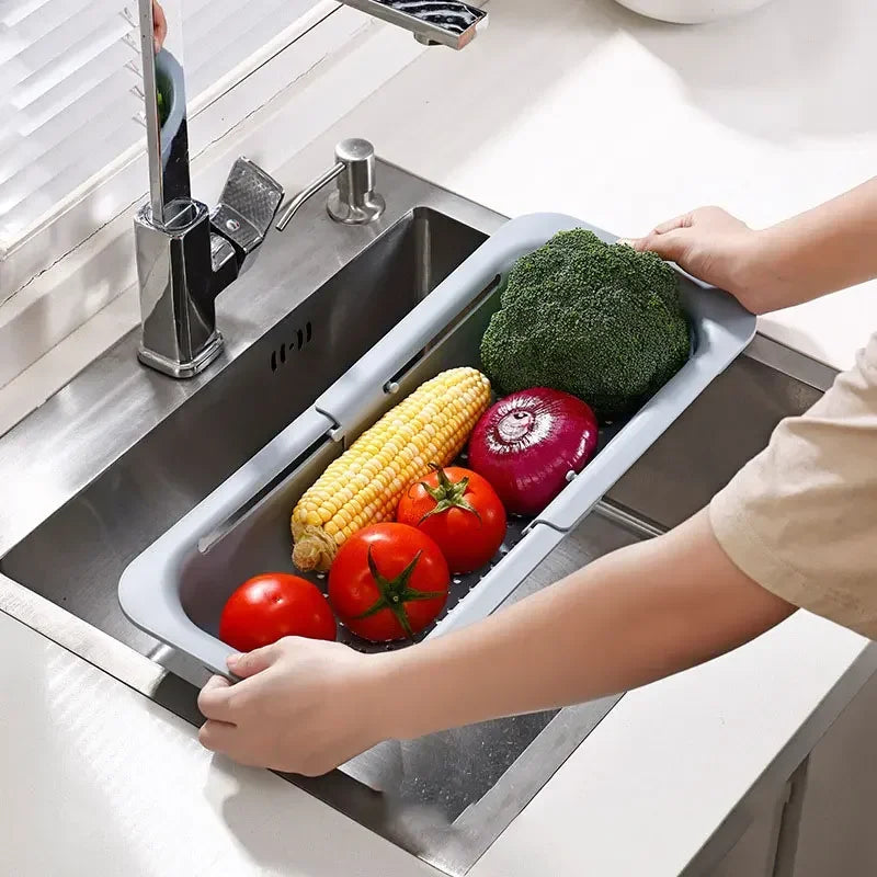 Expandable Adjustable Sink Drain Basket – Vegetable & Fruit Washing Basin with Drain Rack for Kitchen