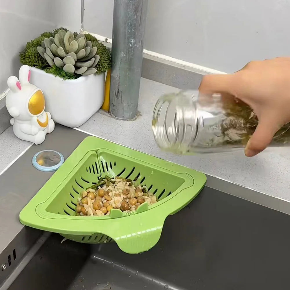 Magnetic Triangle Sink Drain Basket for Food Waste & Produce Storage
