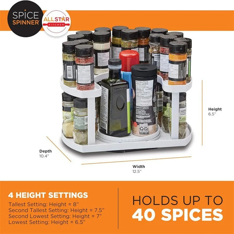 Adjustable Rotating Spice Spinner Rack – Large Capacity Kitchen Organizer with Dustproof Design