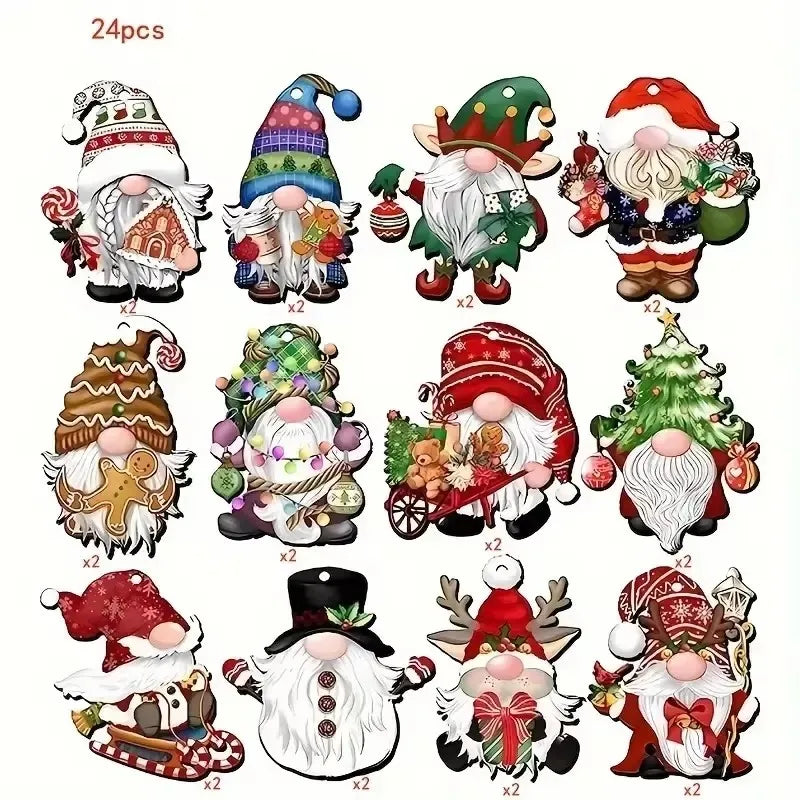 12/24pcs/set New Creative Wooden Christmas Dwarf Gnome Decoration Small Hanging Christmas Tree Decoration Wooden Plaque Set