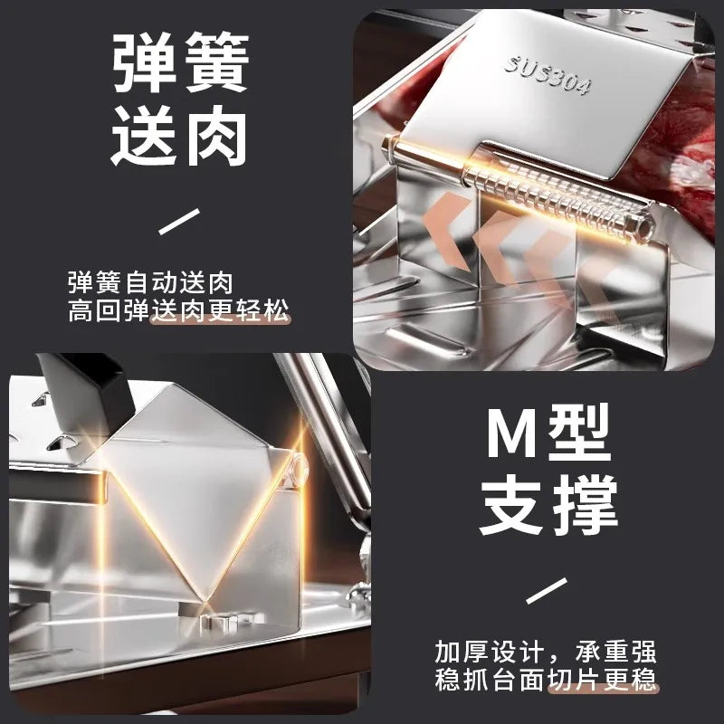 GIANXI Mutton Roll Slicer Machine Stainless Steel Meat Slicer Beef Thin Slice Frozen Meat Household Barbecue Hot Pot Cooking