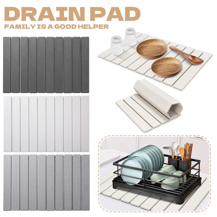 30x40cm Diatomaceous Earth Stone Dish Drying Mat – Foldable Quick-Dry Absorbent Kitchen Mat for Utensils, Pots & Bottles