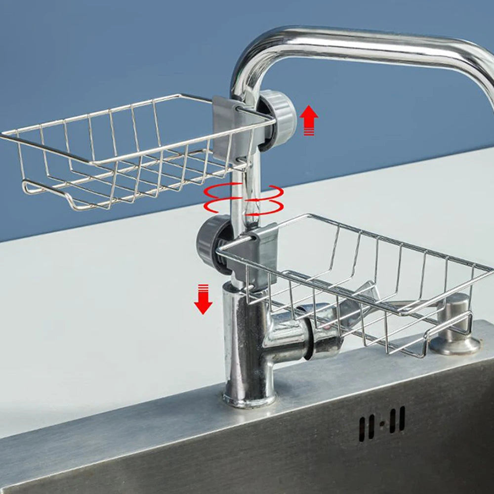 Kitchen Sink Faucet Organizer Rack with Sponge & Soap Holder