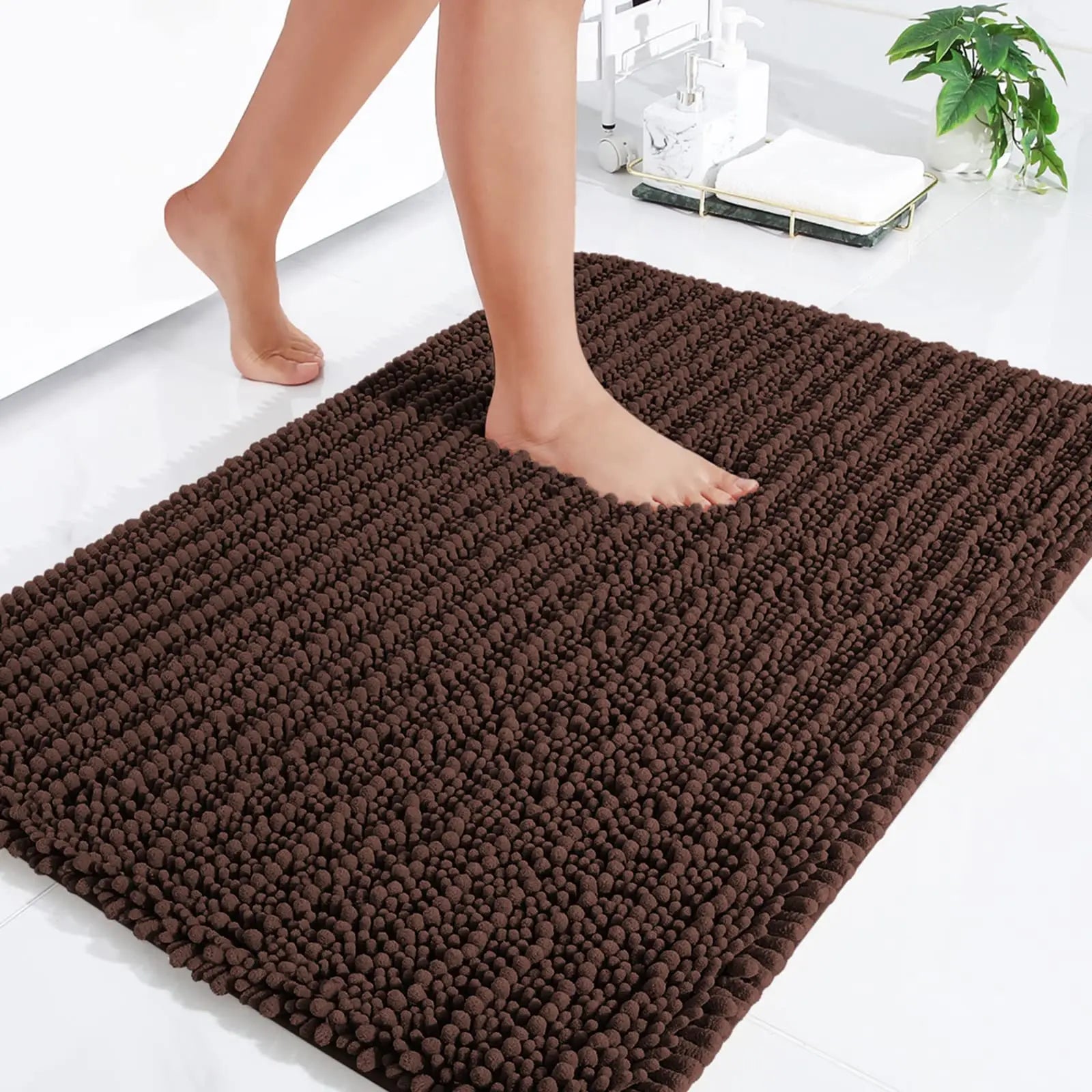 Hapihappy Chenille Bath Mat Luxury Bath Mat Soft Thick Absorbent Bathroom Mat Non-Slip Machine Wash Plush Bath Mats for Bathroom