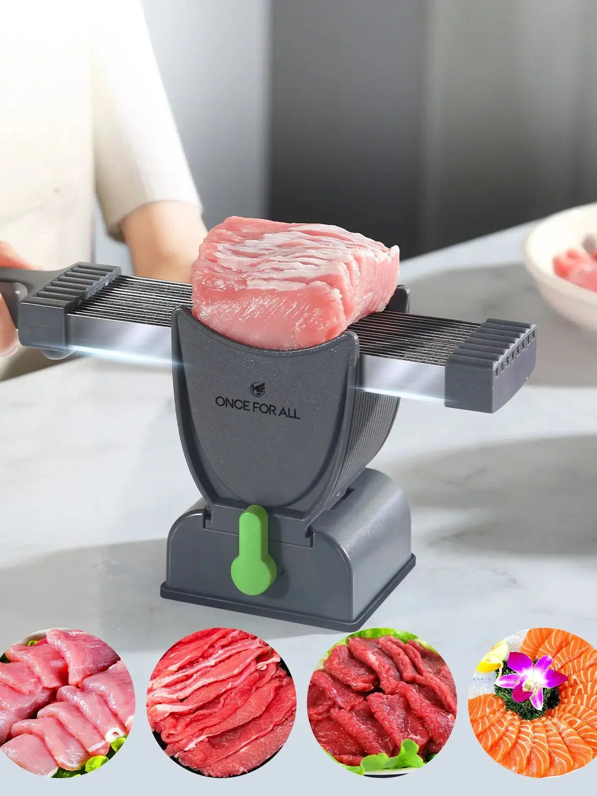 Manual Stainless Steel Meat Cutter & Chopper – Miniature Slicer for Strips, Dices & Slices at Home
