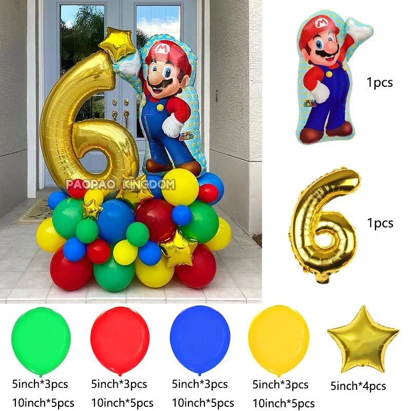 Super Mario Foil Balloons Arch Garland Kit Latex Balloons Number Balls Mario Birthday Party Baby Shower Decoration Gift Toys
