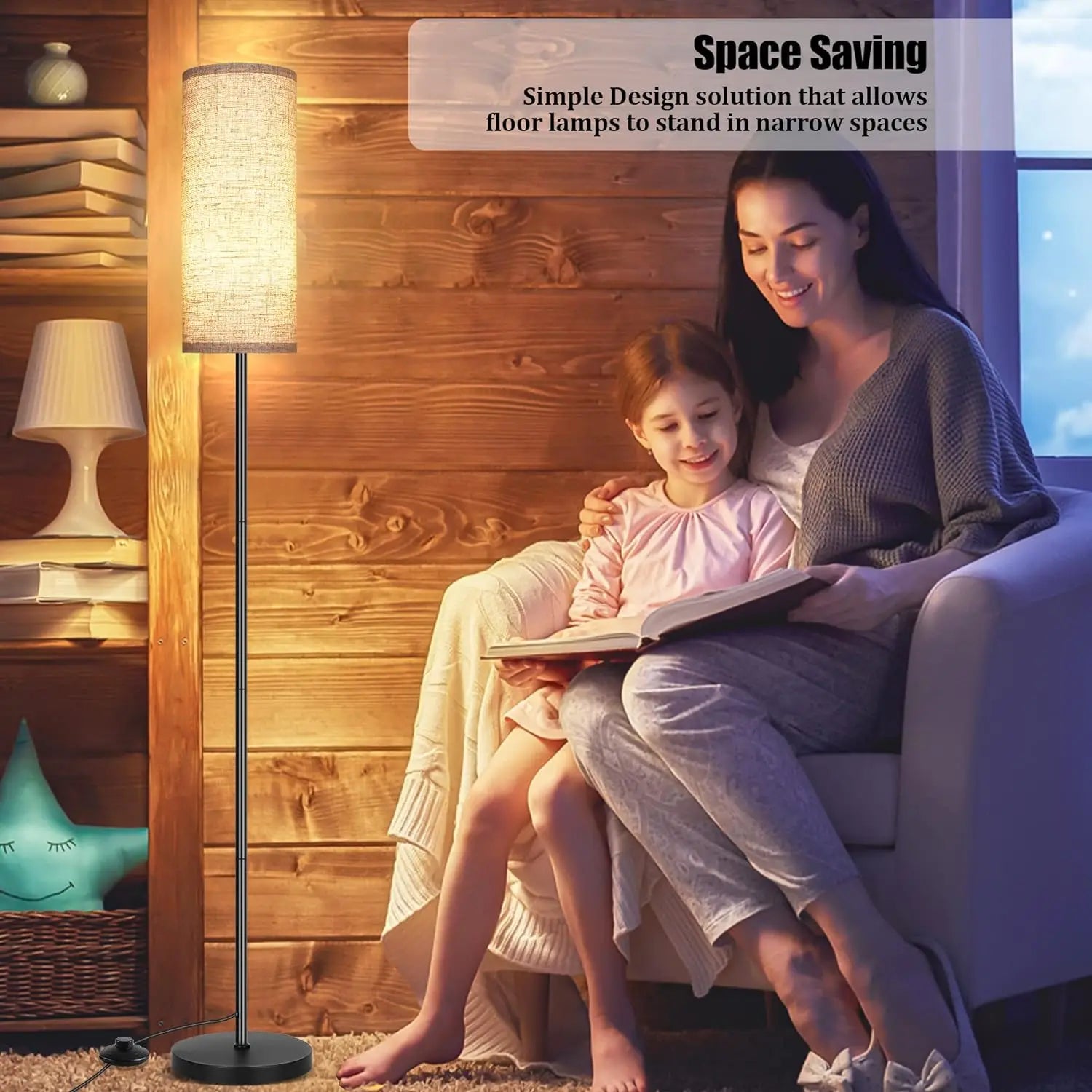 Modern Luxury Floor Lamp With Foot Switch Stepless Dimmer Tall Standing Lamp Fabric lampshade for Bedroom Living Room Office