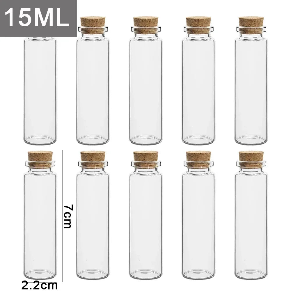 20/10PCS Cork Stopper Glass Bottles DIY Birthday Gift Transparent Empty Message Wishing Bottle Christmas Wedding Party Decor