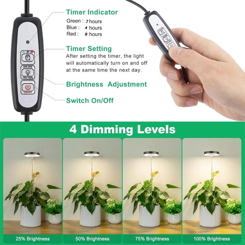 Plant Grow Light – Full Spectrum LED Growing Lamp with Auto Timer, Height Adjustable, 5V for Indoor Plants