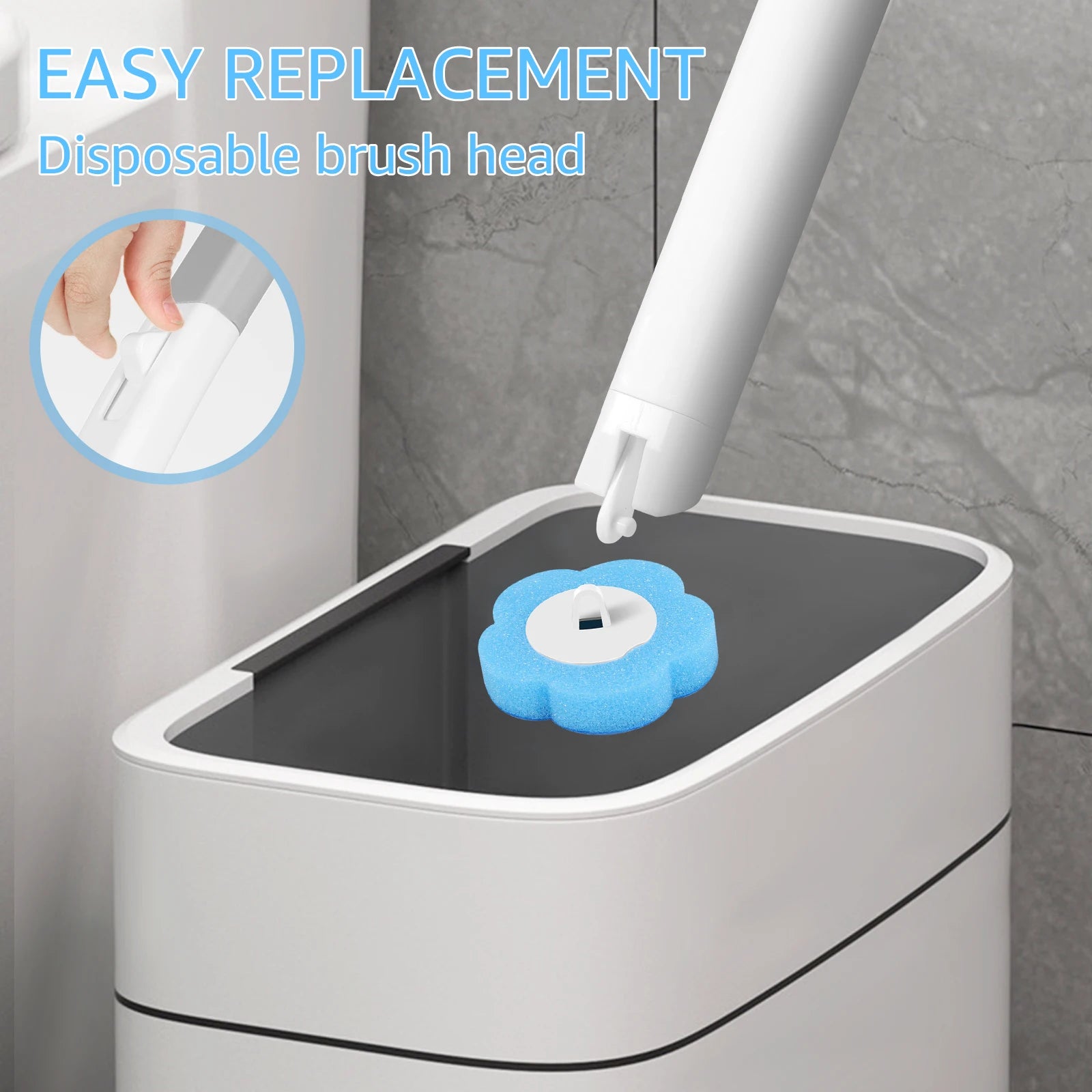Wall-Mounted Disposable Toilet Brush with Long Handle & Replaceable Heads