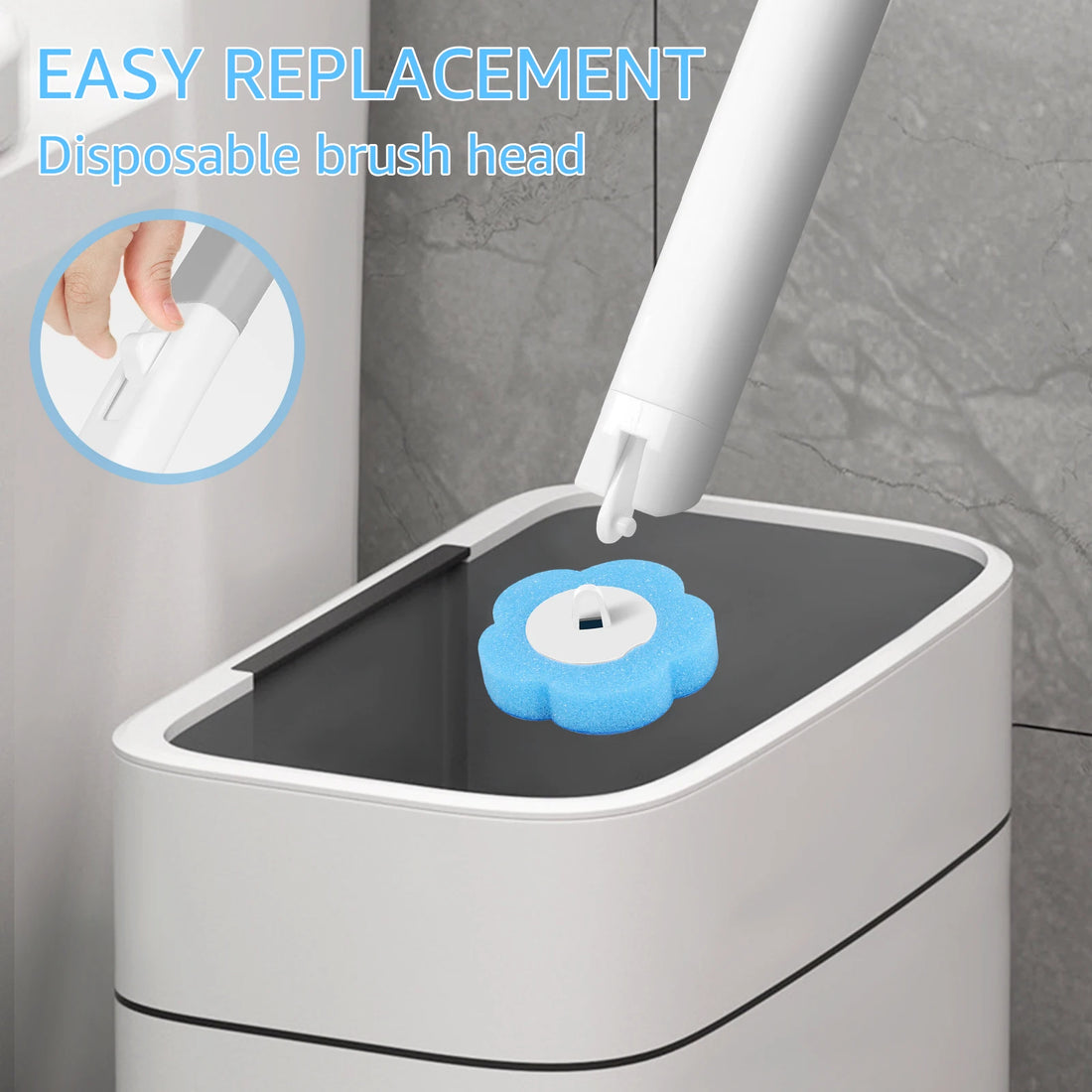 Wall-Mounted Disposable Toilet Brush with Long Handle & Replaceable Heads