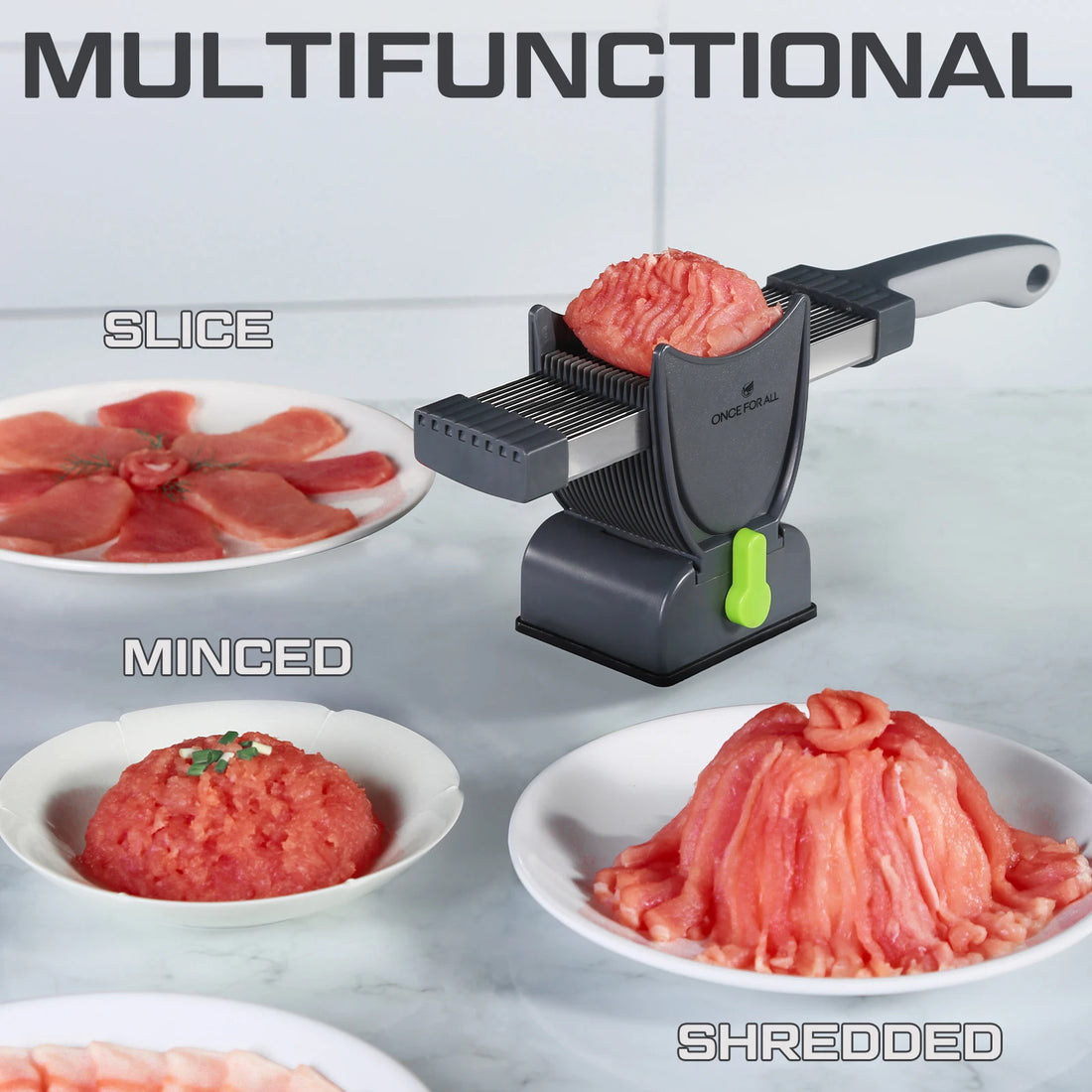 Manual Stainless Steel Meat Cutter & Chopper – Miniature Slicer for Strips, Dices & Slices at Home