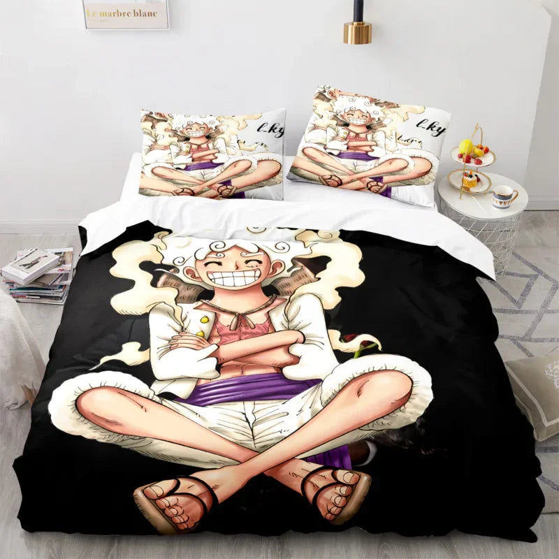 One Piece Duvet Cover Set Cartoon Anime Nika Luffy Gear 5 Bedding Set Luffy 5th Gear Quilt Cover Pillowcase Set Twin Queen King