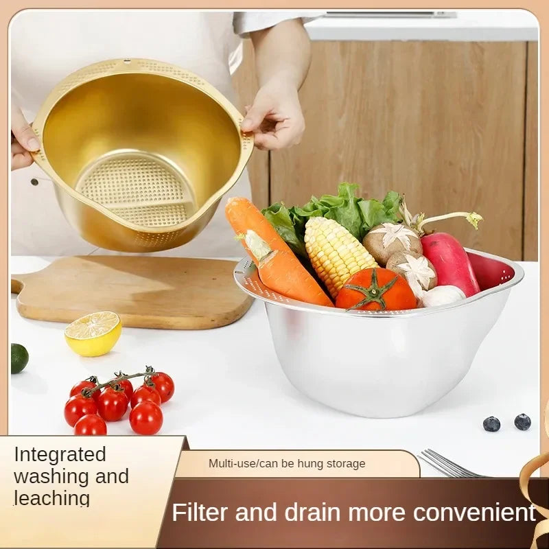 Rice Washer Strainer Bowl Stainless Steel 304 Rice Washing Bowl Rice Sieve Colander Fruit And Vegetable Strainer Kitchen Tools